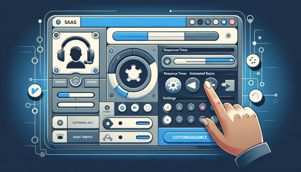 Illustration présentant une capture d'écran de l'interface utilisateur d'un logiciel SaaS, offrant des options de personnalisation pour le service client.